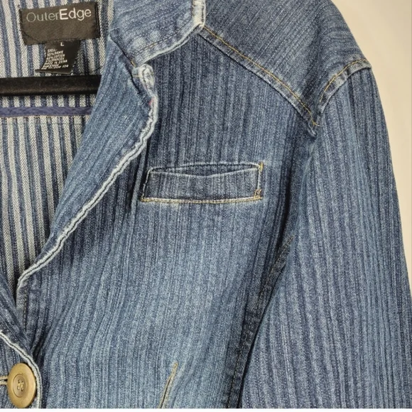 OUTER EDGE Vintage Button Front Blue Jacket Large - Picture 4 of 8